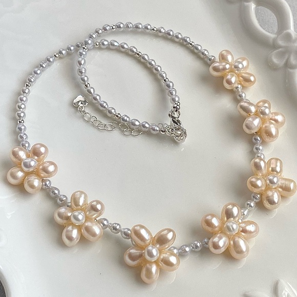 N289-Handmade High Quality Champagne Flower Pearl Baby Pearl Necklace - Picture 5 of 11